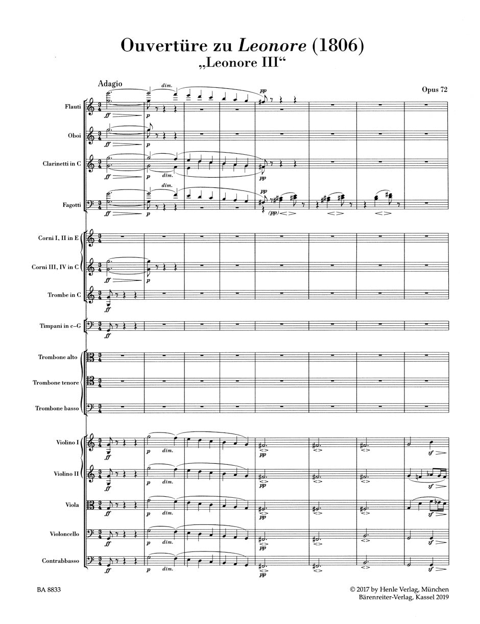 ベートーヴェン／レオノーレ序曲 第3番(スコア、パート譜セット)(原典