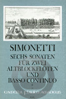 G.P.シモネッティ／6つのソナタ op.2 第2巻(ソナタ第4～6番収録)※出版社都合により、納期にお時間をいただく場合がございますの画像
