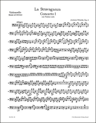 アントニオ・ヴィヴァルディ／ヴァイオリン協奏曲集「ラ・ストラヴァガンツァ」作品4の第1番 変ロ長調(Cello/Contrabassパート譜)《輸入オーケストラパート譜》