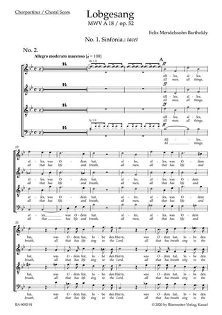 メンデルスゾーン／讃歌‐聖書の言葉による交響カンタータ　作品52　 MWV A 18 A（交響曲第2番 変ロ長調）(原典版)(コーラススコア)の画像